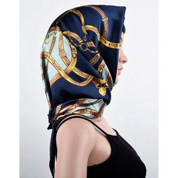 🆕 Women Blue Square Hair Scarf Silk Curly Headband Tie Sleeping Night Fashion - Picture 2 of 6